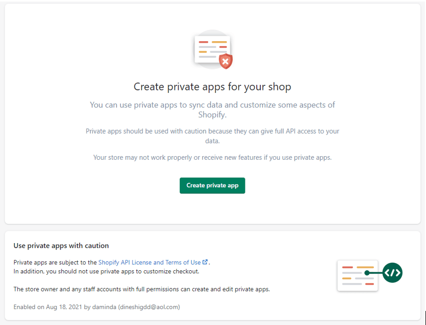 Shopify create private app