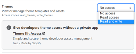 Shopify theme access scrope
